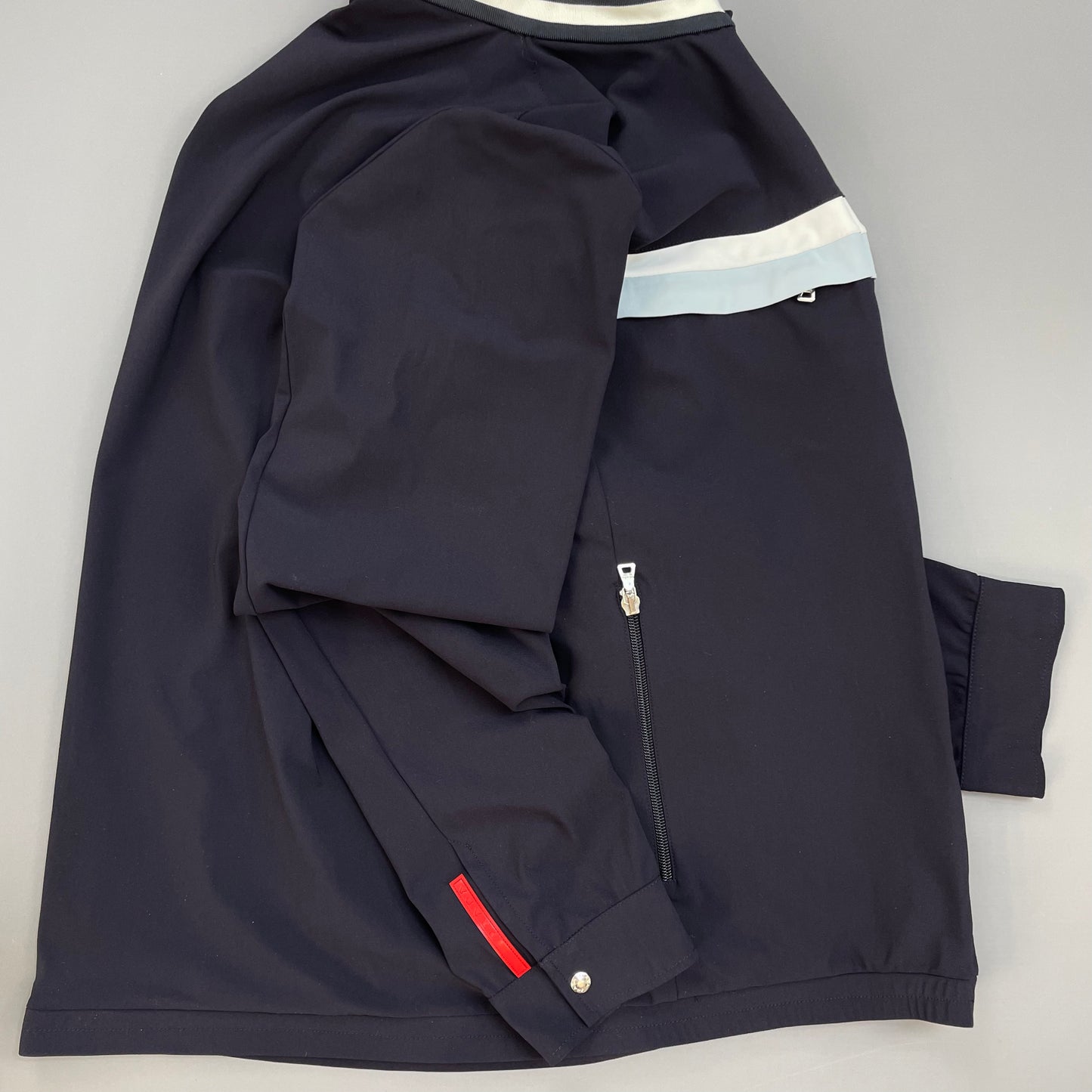 Prada Sport Navy Nylon Stripe Chest Panel Track Jacket