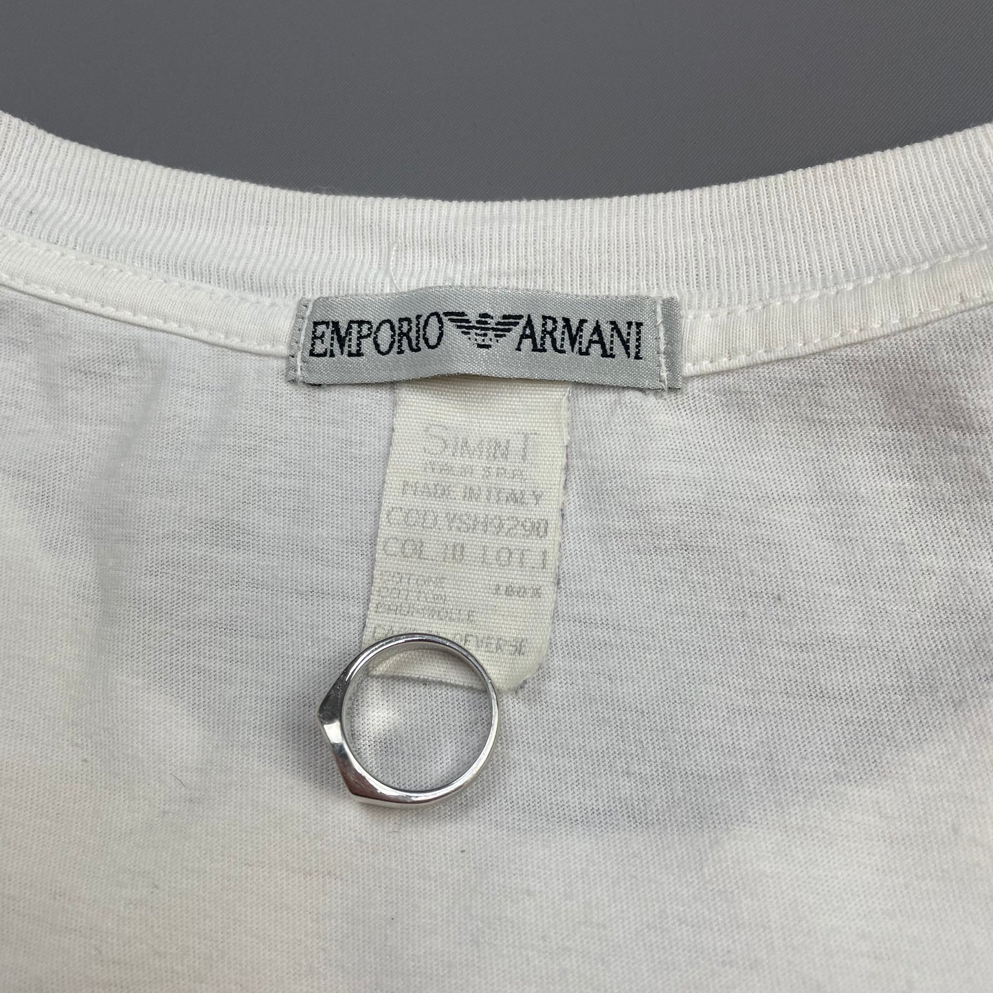 Emporio Armani White 90s Newspaper Print Graphic Tee