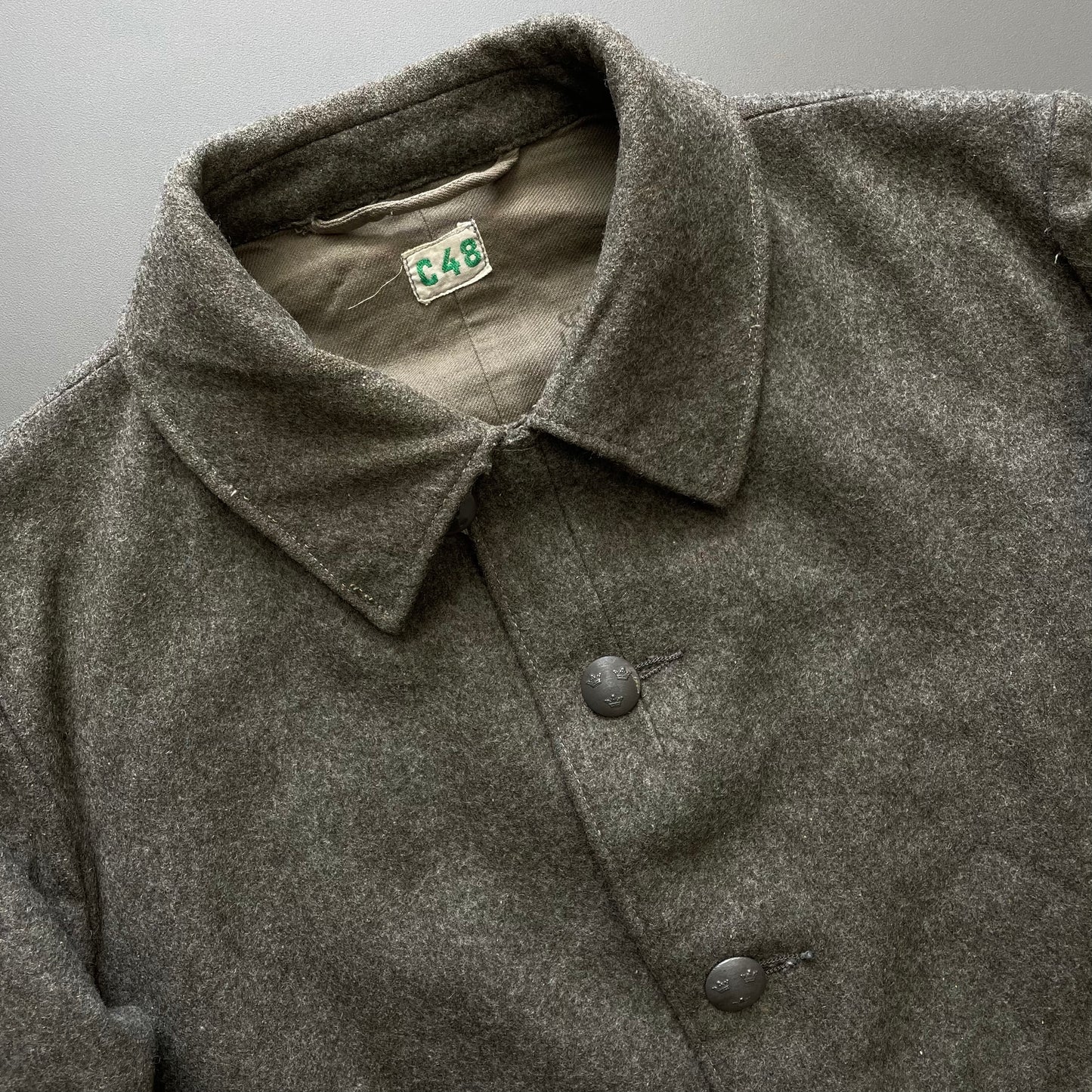 Vintage Swedish Military Grey 1942 WW2 Wool Jacket
