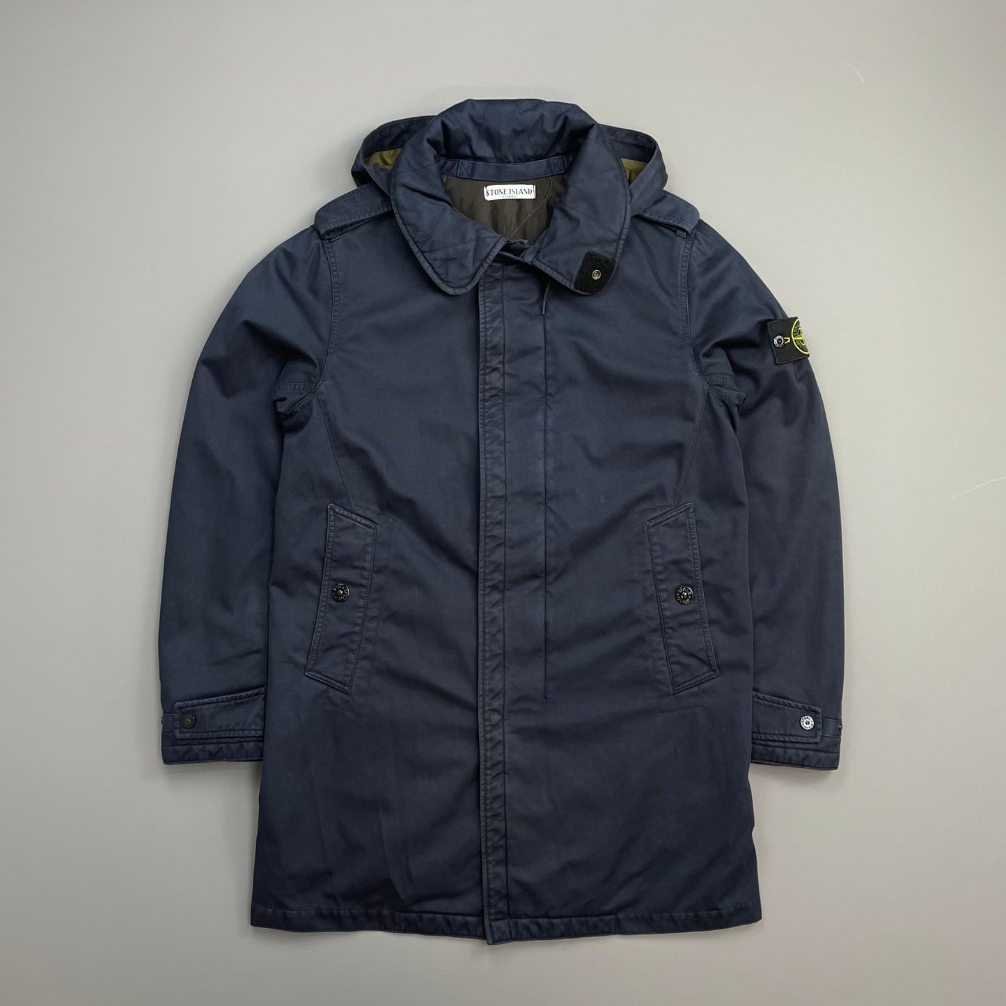 Stone Island Navy AW11 Raso-R Concealed Hood Quilt-Lined Overcoat