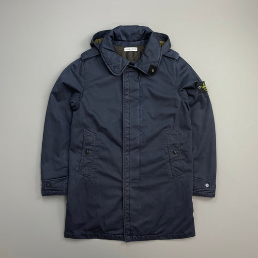 Stone Island Navy AW11 Raso-R Concealed Hood Quilt-Lined Overcoat