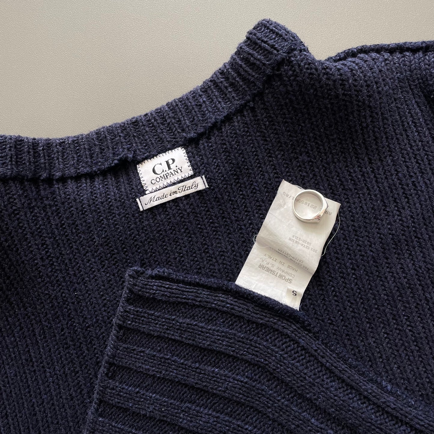 C.P. Company Navy SS95 Silk-Blend Fishermans Knit Jumper