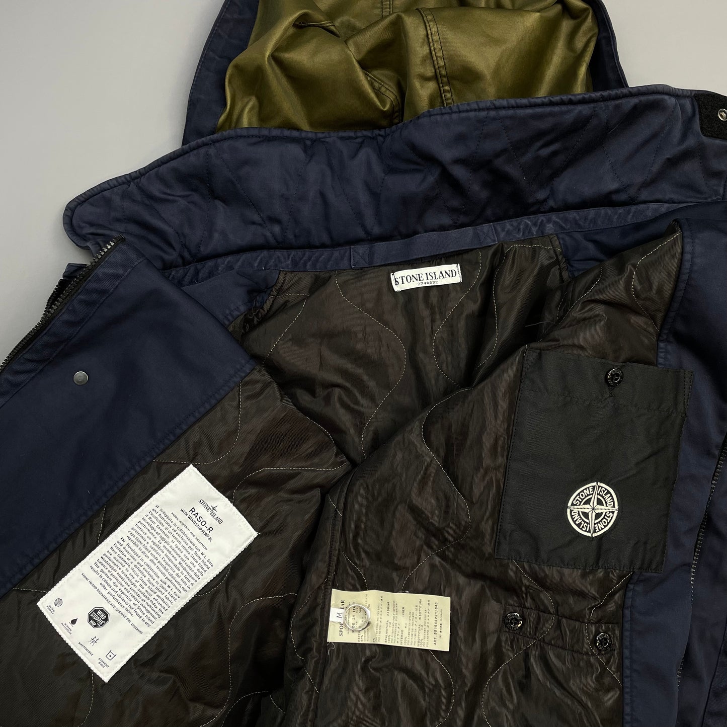 Stone Island Navy AW11 Raso-R Concealed Hood Quilt-Lined Overcoat