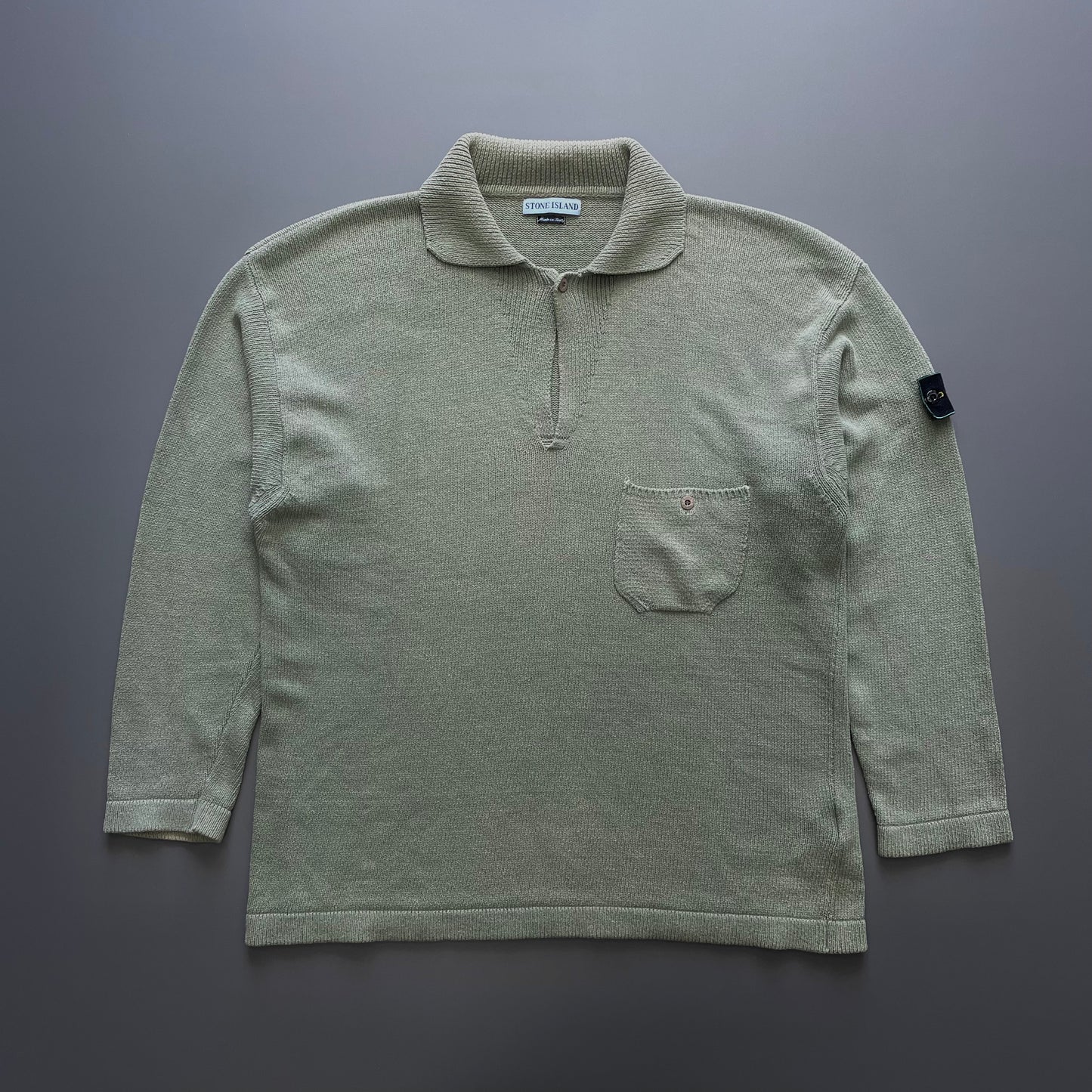 Stone Island Green SS97 Collared Green Edge Badge Knit Jumper