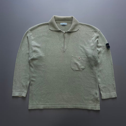 Stone Island Green SS97 Collared Green Edge Badge Knit Jumper