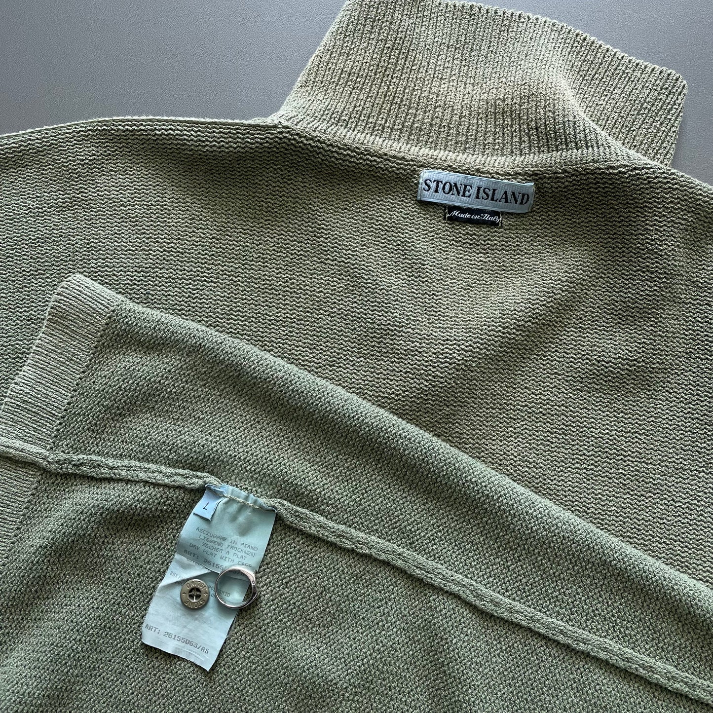 Stone Island Green SS97 Collared Green Edge Badge Knit Jumper