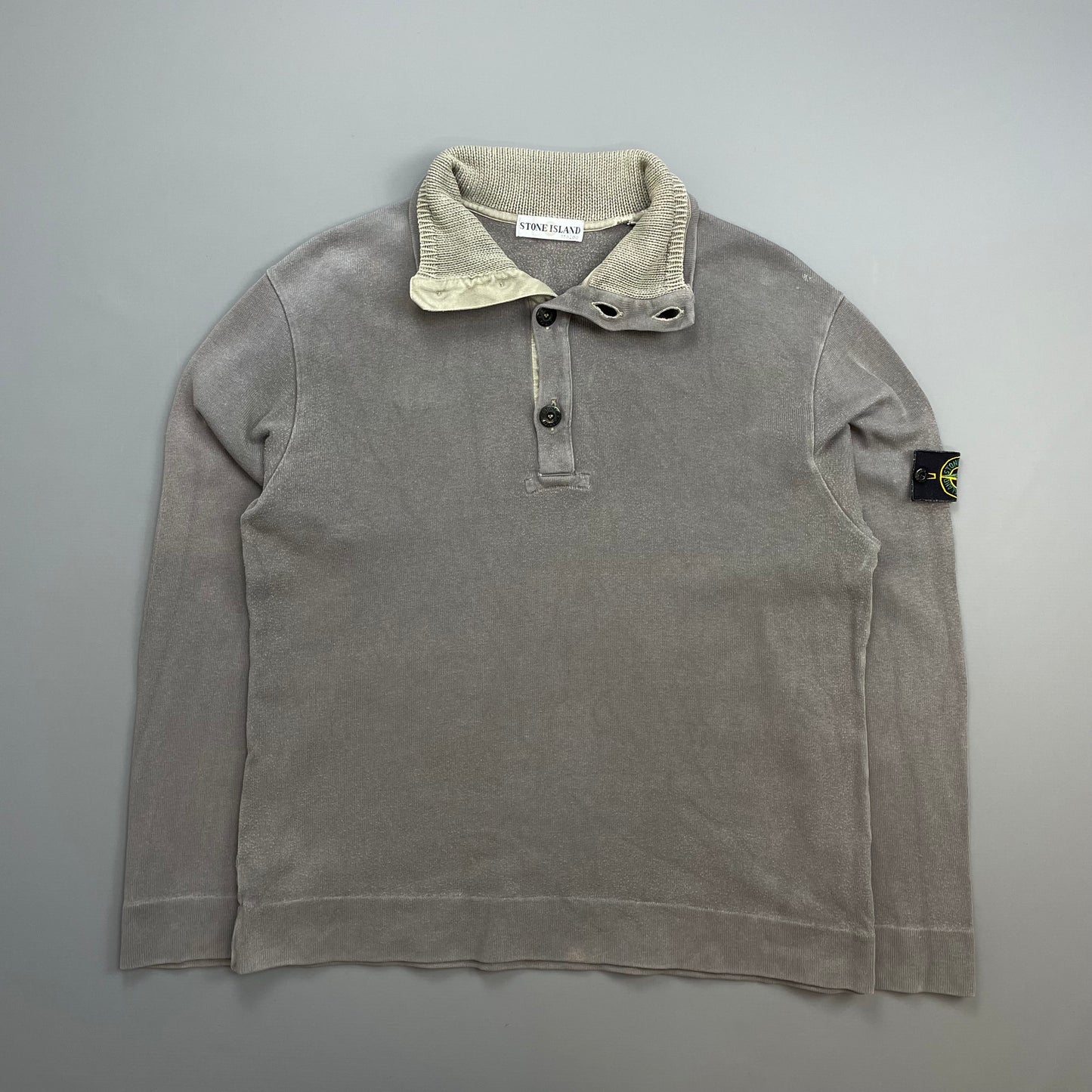 Stone Island Grey AW00 Dual Knit Collar Button-Up Jumper