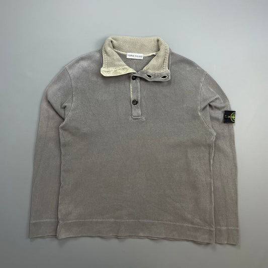 Stone Island Grey AW00 Dual Knit Collar Button-Up Jumper