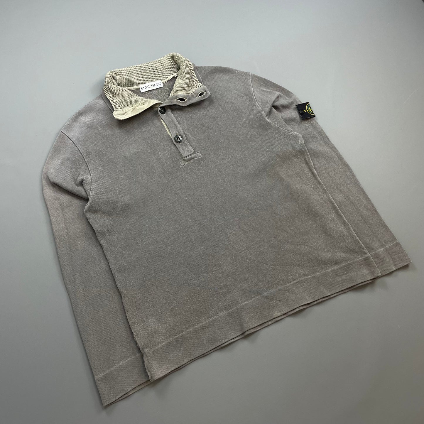 Stone Island Grey AW00 Dual Knit Collar Button-Up Jumper