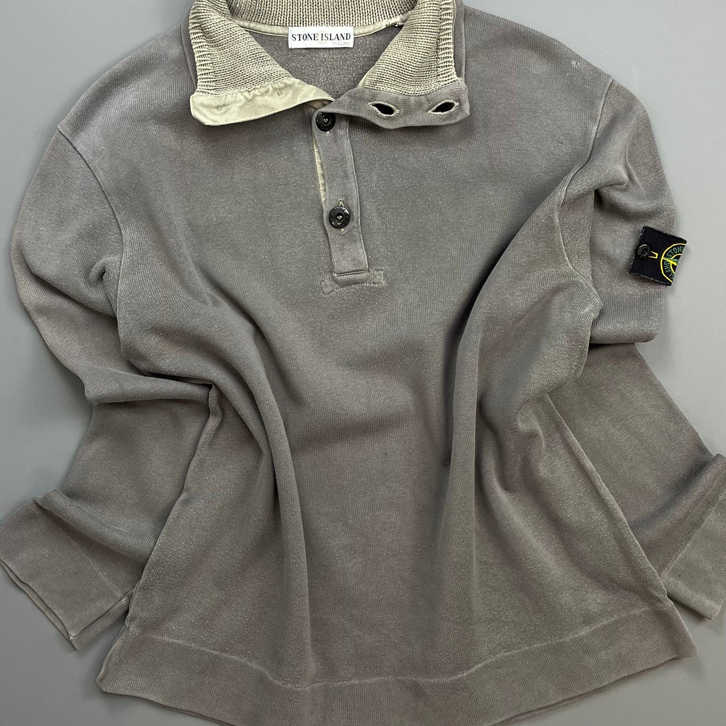Stone Island Grey AW00 Dual Knit Collar Button-Up Jumper