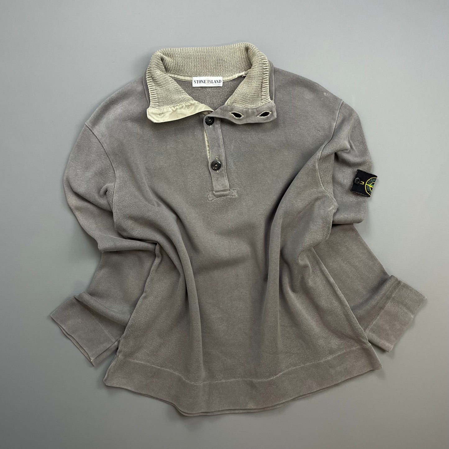 Stone Island Grey AW00 Dual Knit Collar Button-Up Jumper