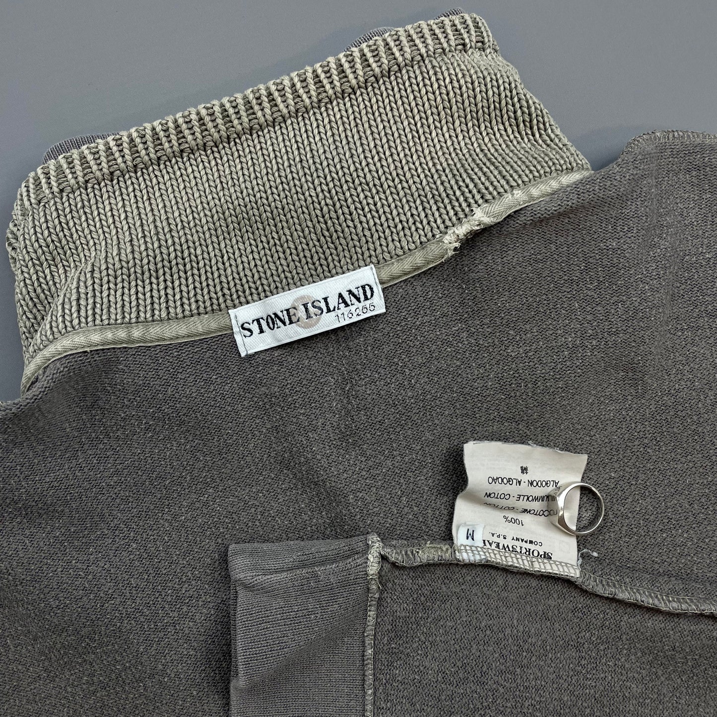 Stone Island Grey AW00 Dual Knit Collar Button-Up Jumper