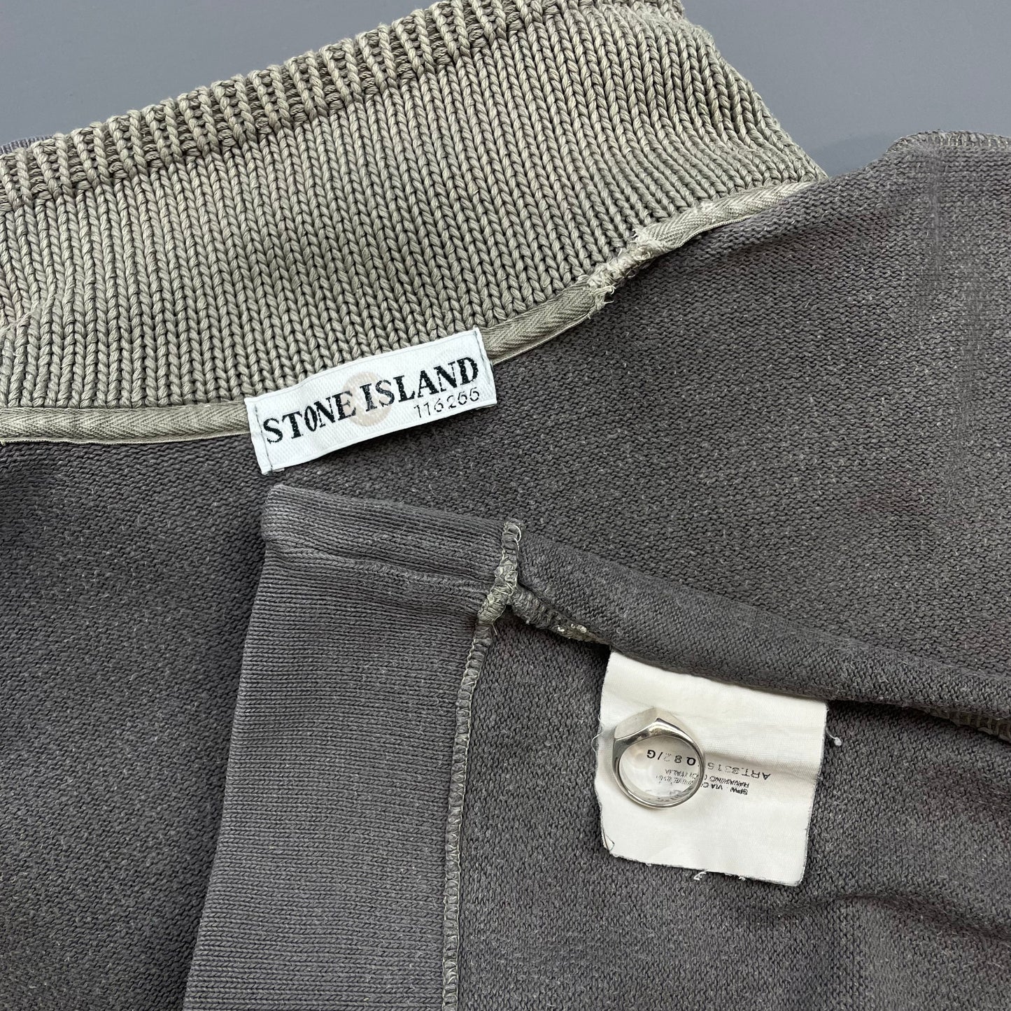 Stone Island Grey AW00 Dual Knit Collar Button-Up Jumper