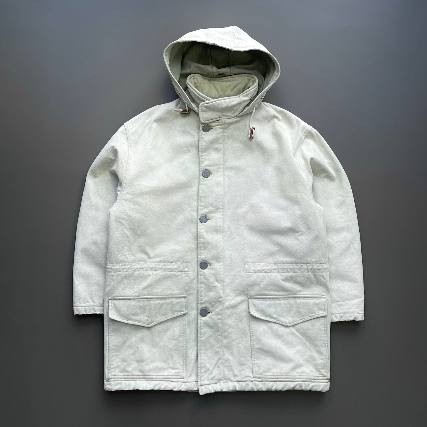 Armani Jeans Worked Fabrics White 90s Hooded Padded Overcoat