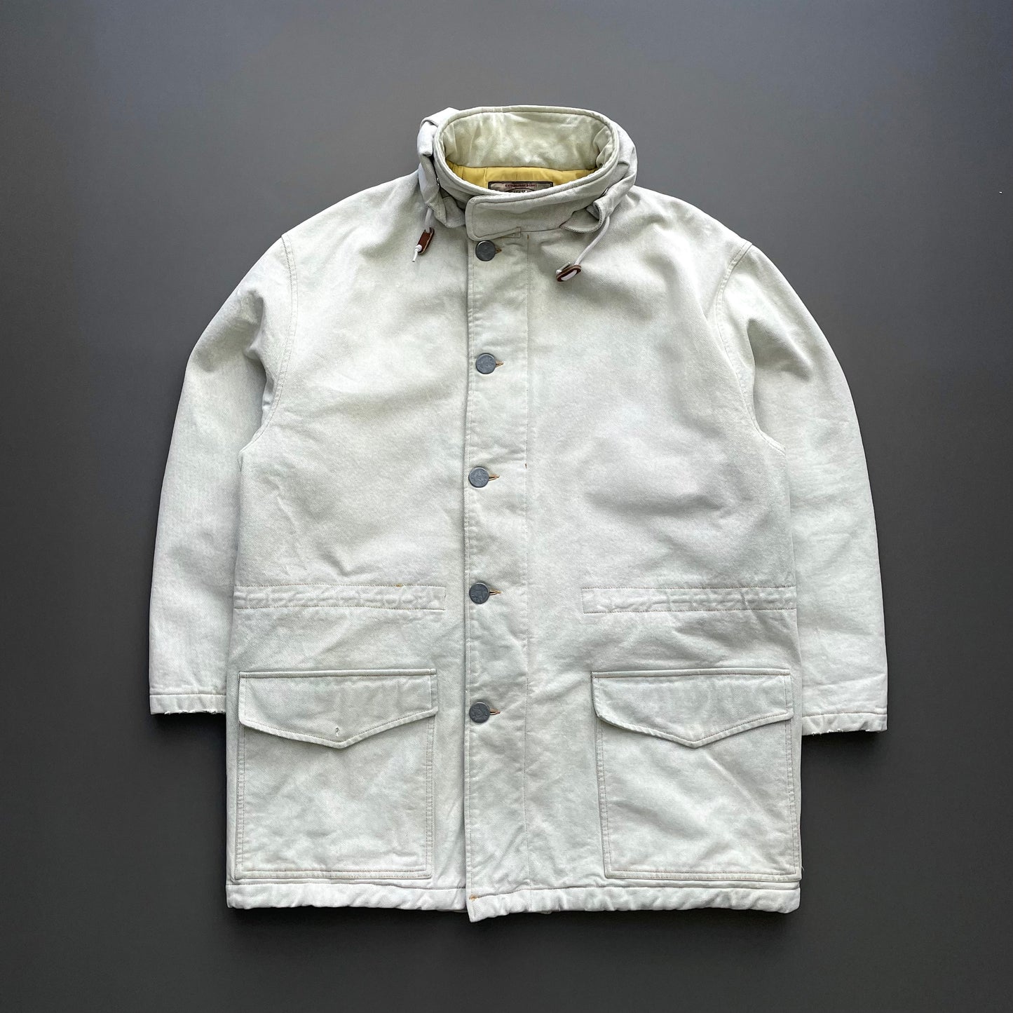 Armani Jeans Worked Fabrics White 90s Hooded Padded Overcoat