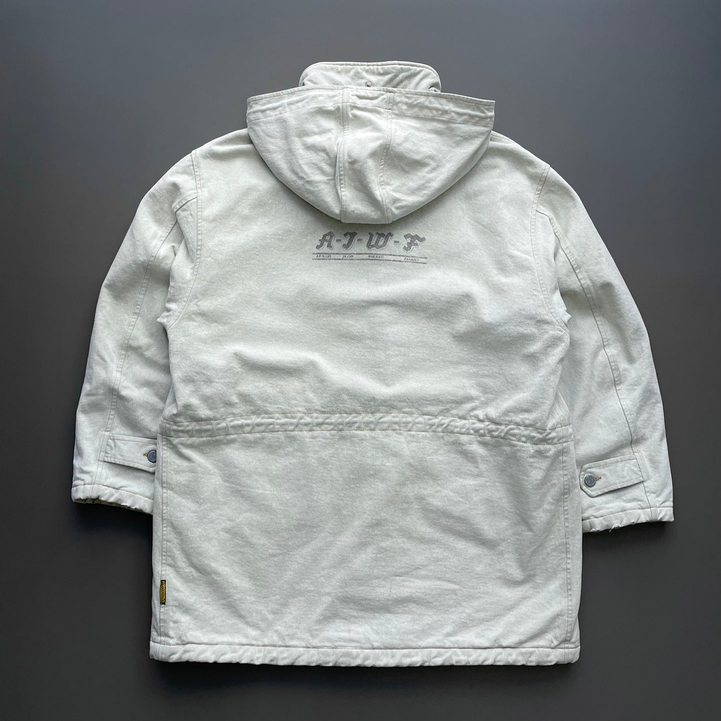 Armani Jeans Worked Fabrics White 90s Hooded Padded Overcoat