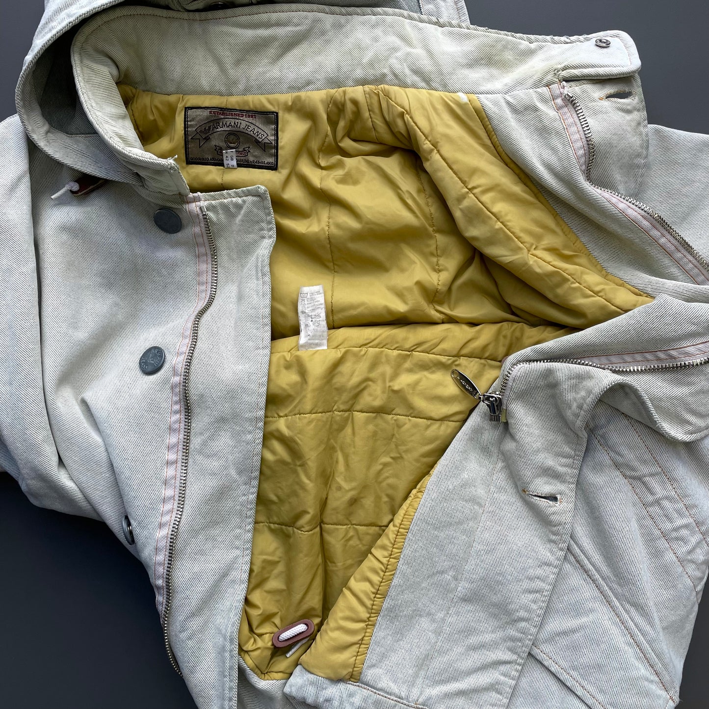 Armani Jeans Worked Fabrics White 90s Hooded Padded Overcoat