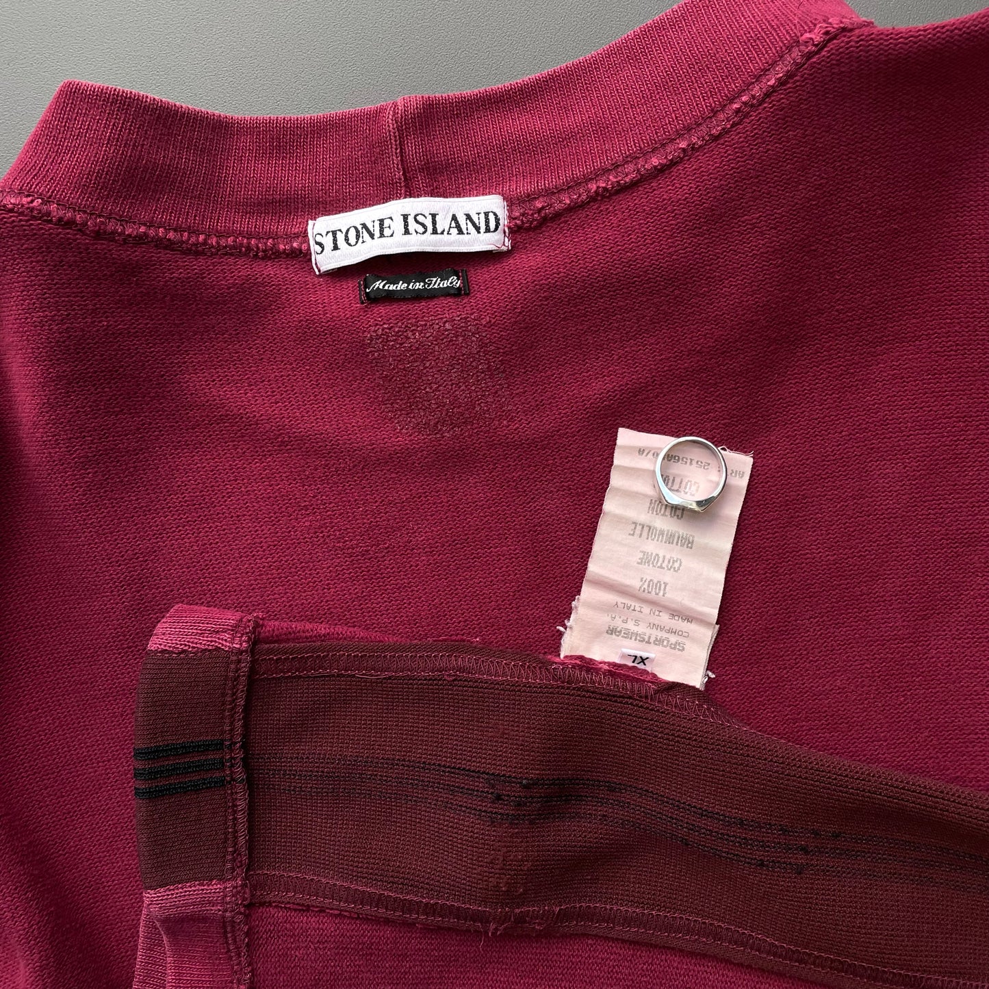 Stone Island Red AW96 Panelled Cotton Green Edge Badge Jumper