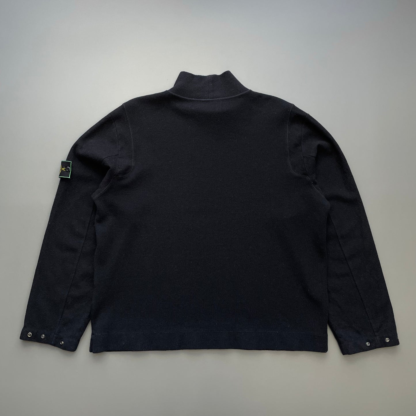 Stone Island Black AW99 Wool Blend Fine Rib Mock Neck Green Edge Badge Jumper