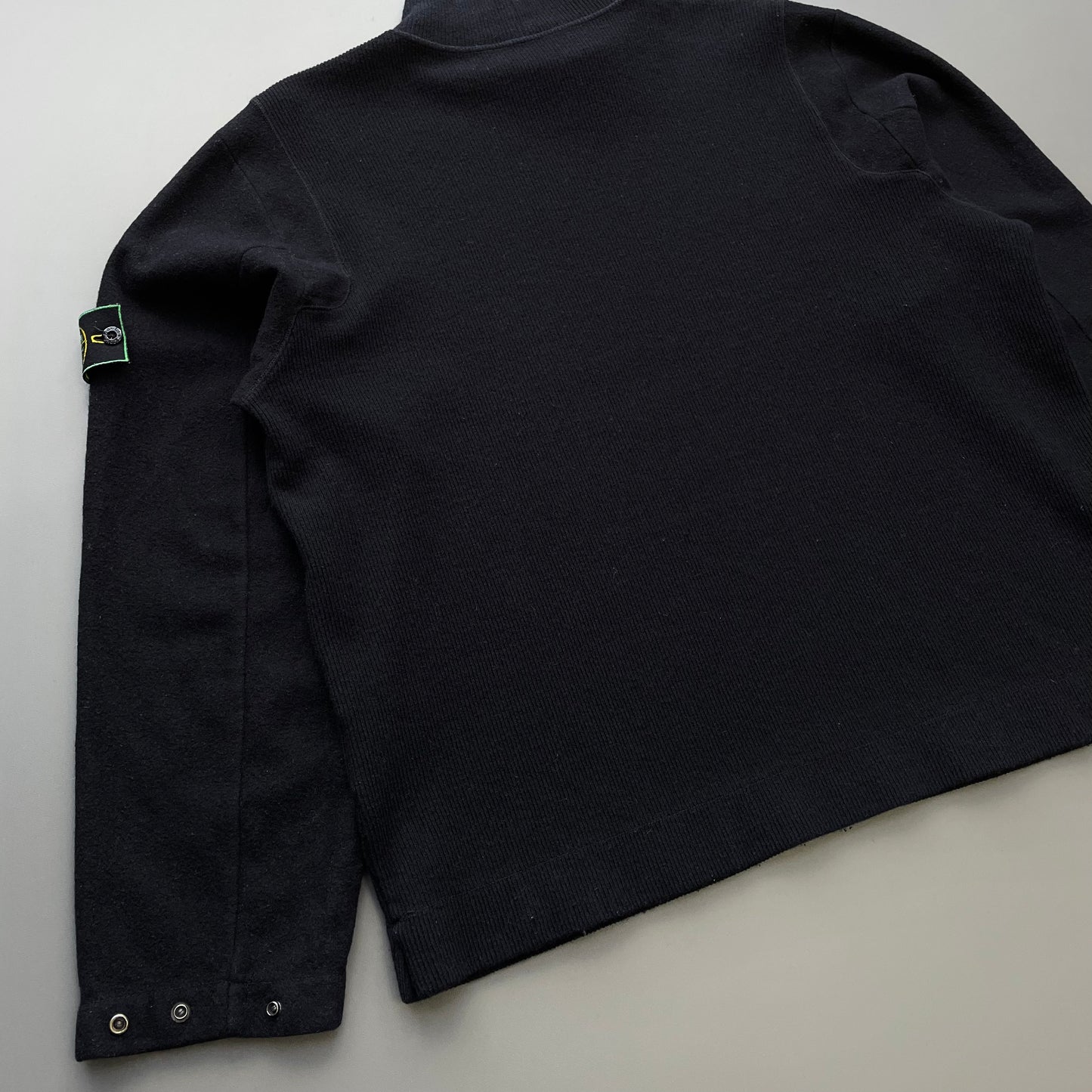 Stone Island Black AW99 Wool Blend Fine Rib Mock Neck Green Edge Badge Jumper