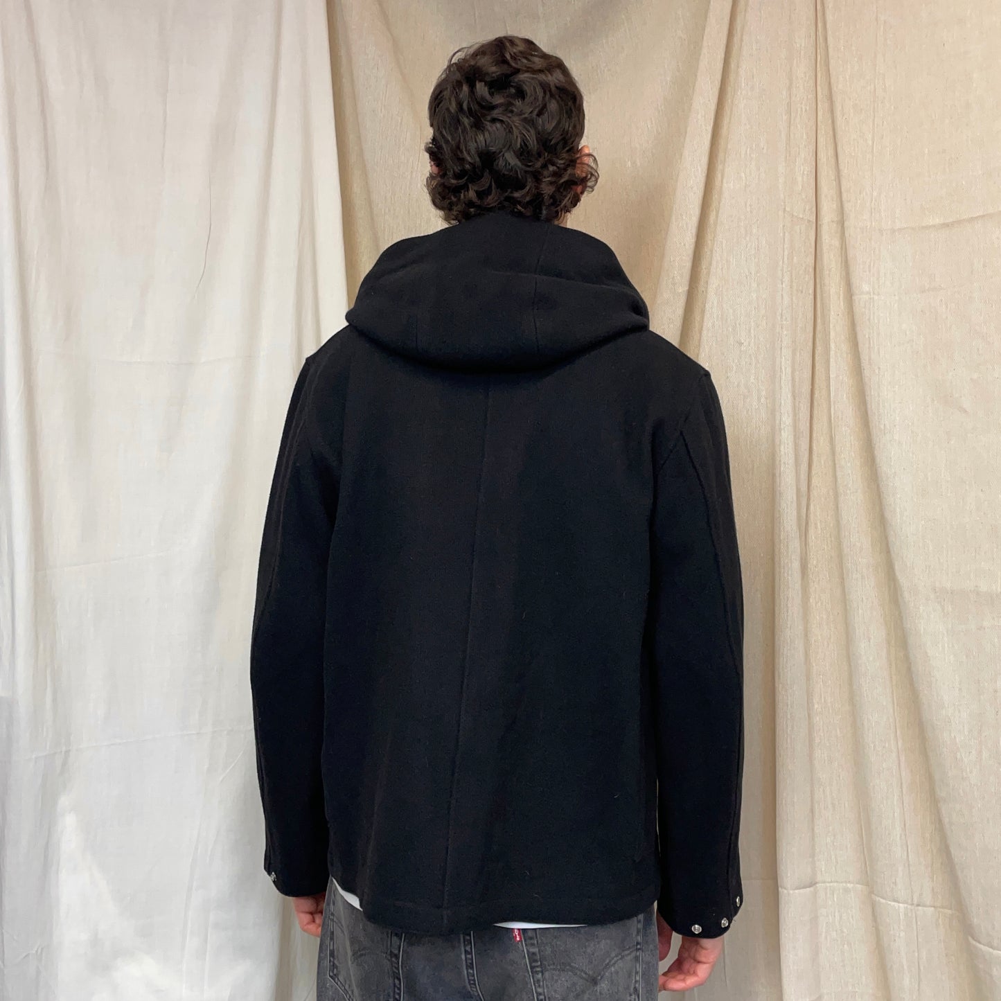 Stone Island Denims Black 00s Wool Hooded Parka Jacket