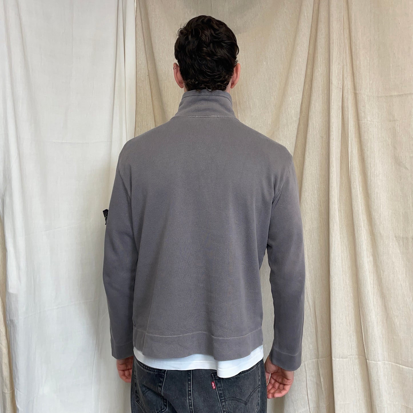 Stone Island Grey AW00 Dual Knit Collar Button-Up Jumper