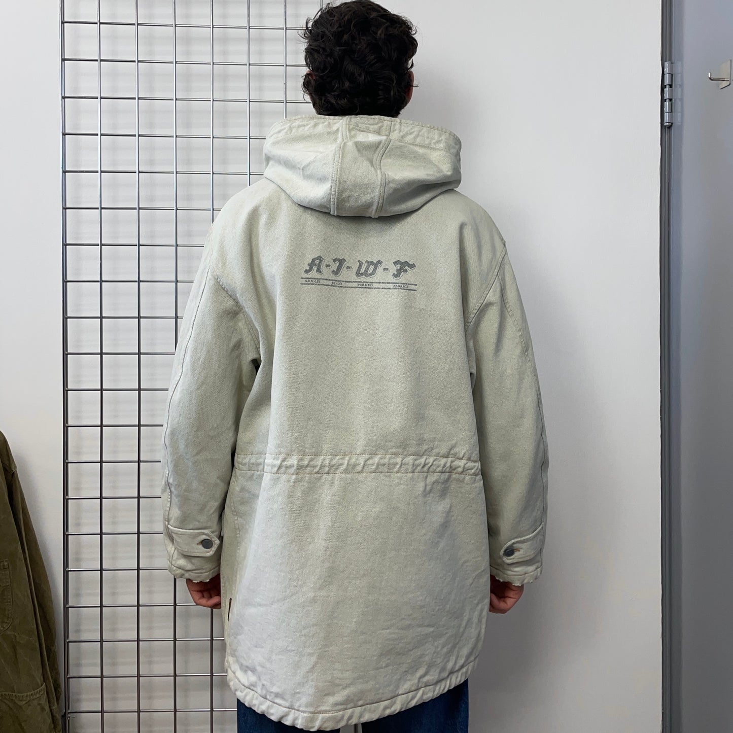 Armani Jeans Worked Fabrics White 90s Hooded Padded Overcoat