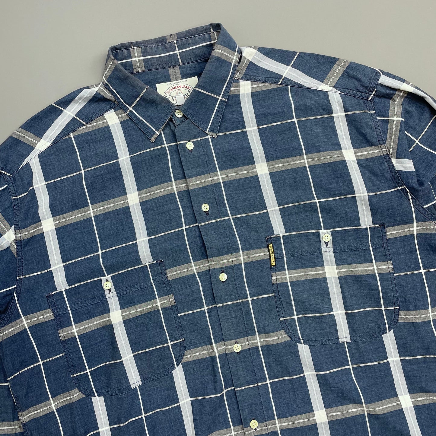 Armani Jeans Navy & Blue 90s Check Pocket Shirt