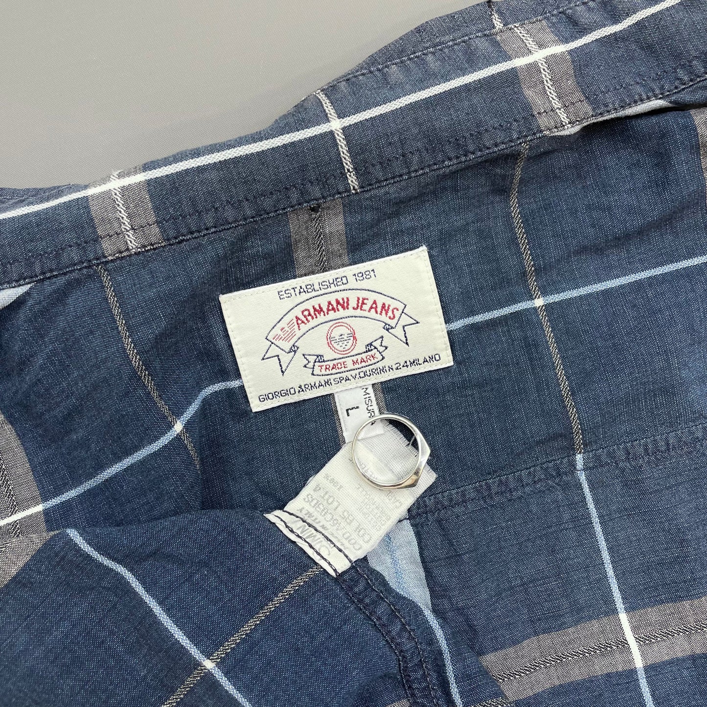 Armani Jeans Navy & Blue 90s Check Pocket Shirt