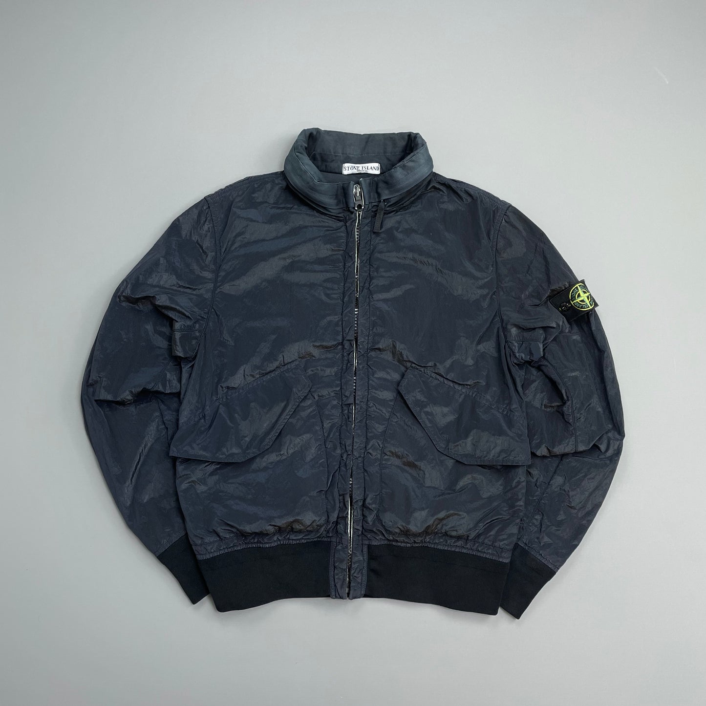 Stone Island Navy SS10 Nylon Metal Concealed Hood Bomber Jacket