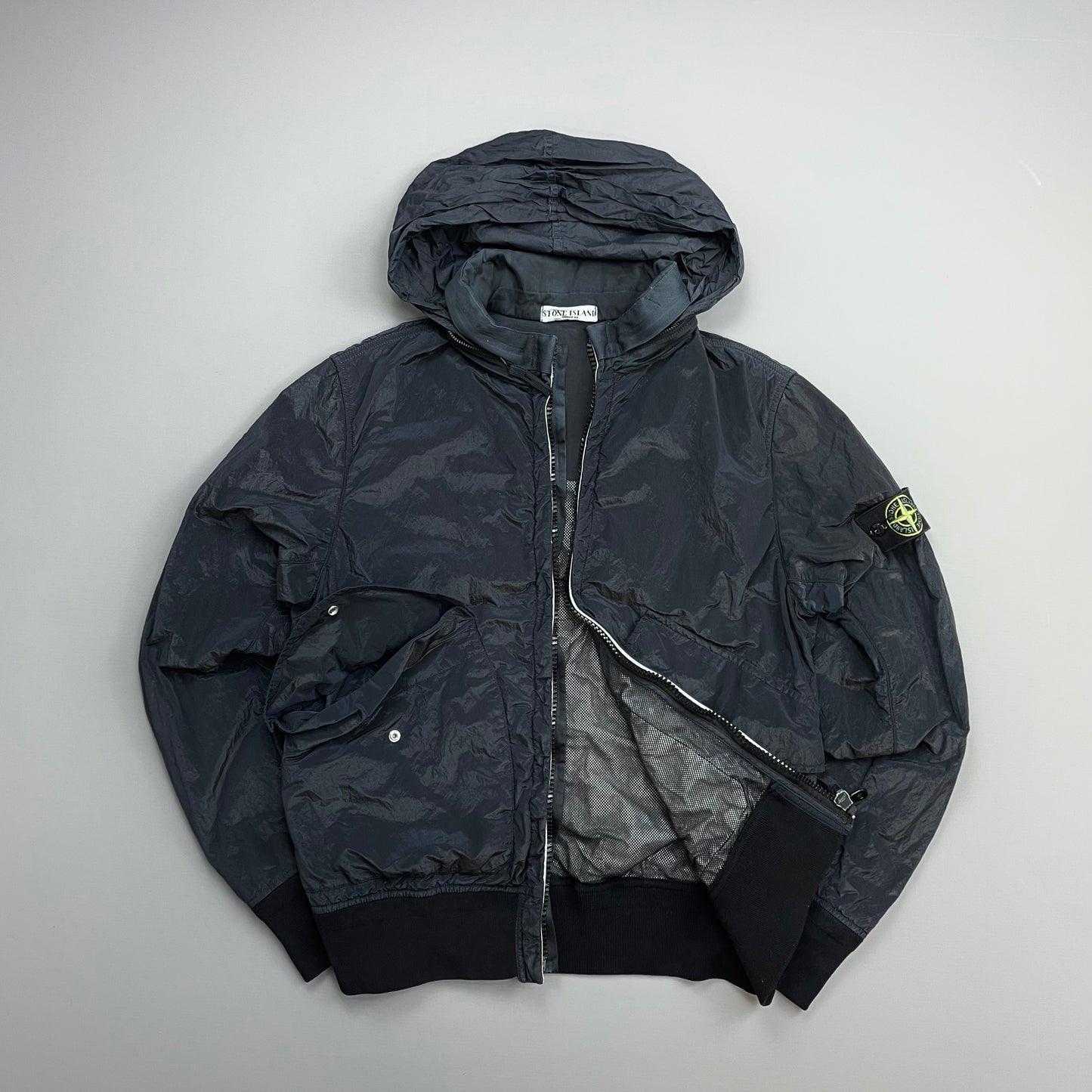 Stone Island Navy SS10 Nylon Metal Concealed Hood Bomber Jacket