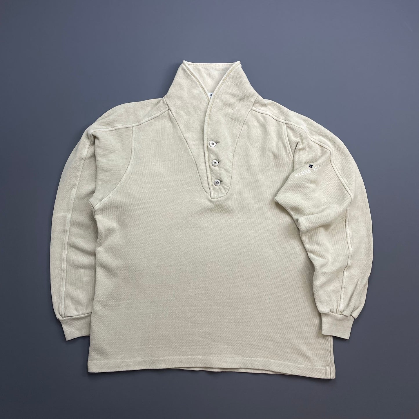 Stone Island Beige 80s Silver Button Collared Spellout Jumper