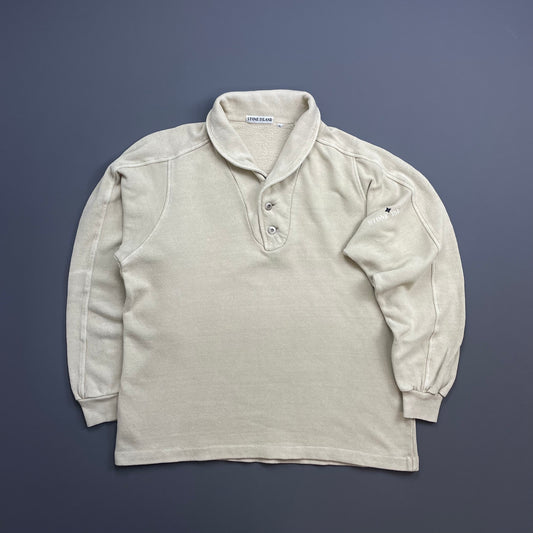 Stone Island Beige 80s Silver Button Collared Spellout Jumper