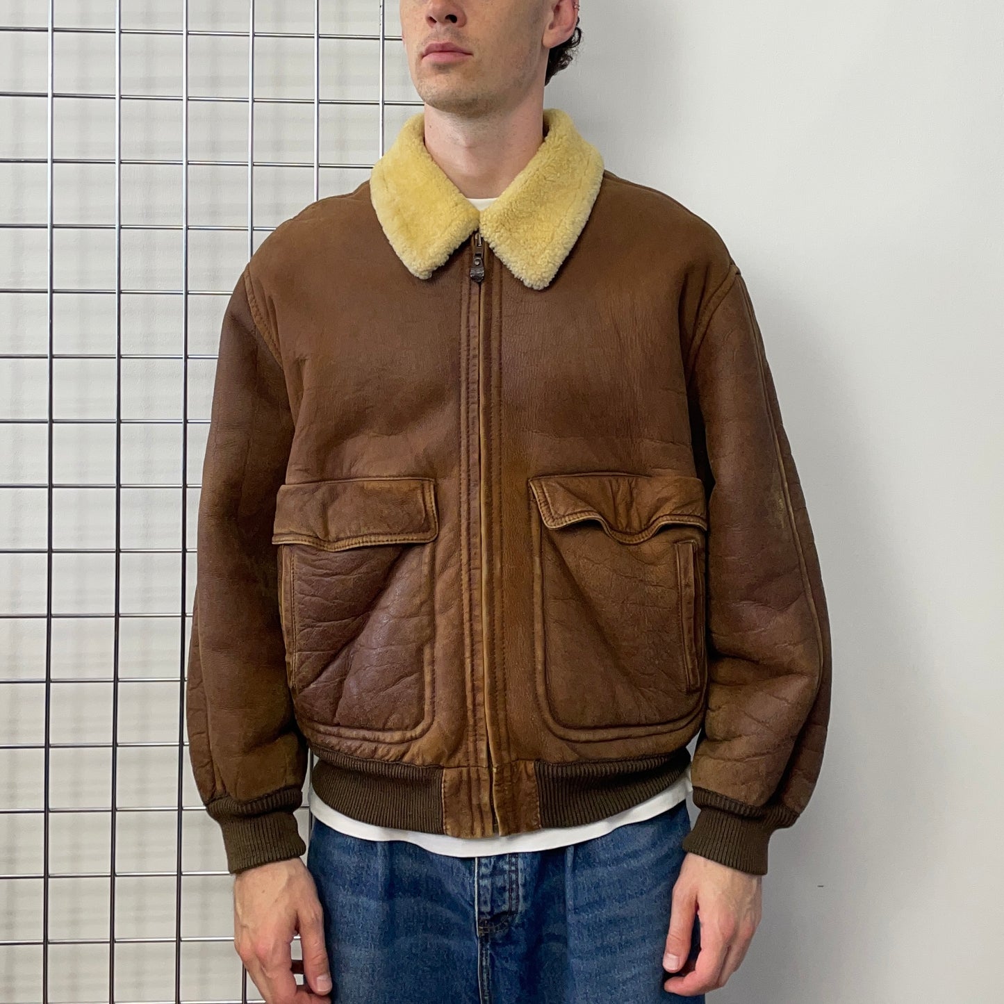 Emporio Armani Brown 80s Shearling Leather Jacket