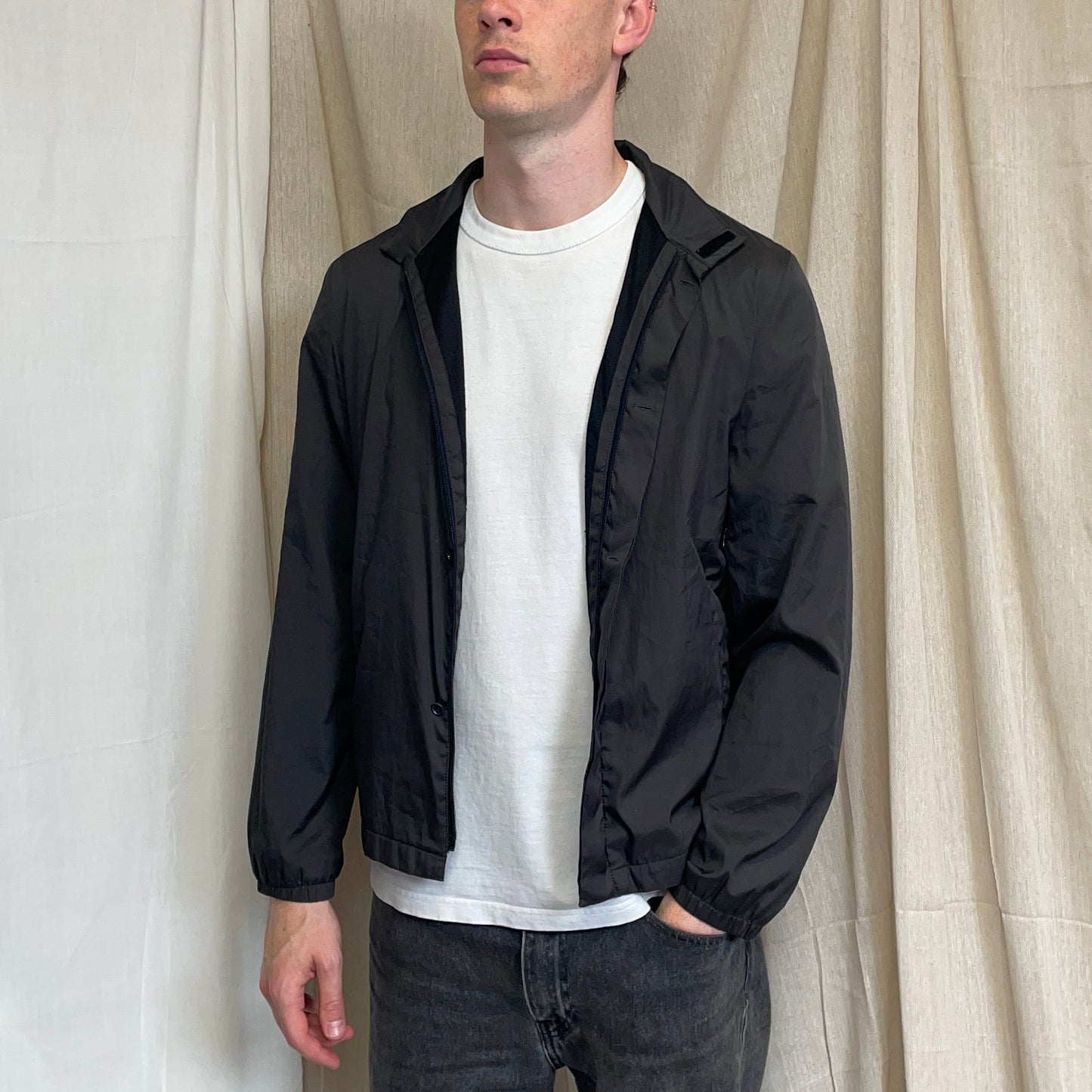 Prada Sport Grey 00s Hidden-Vent Concealed Hood Technical Jacket