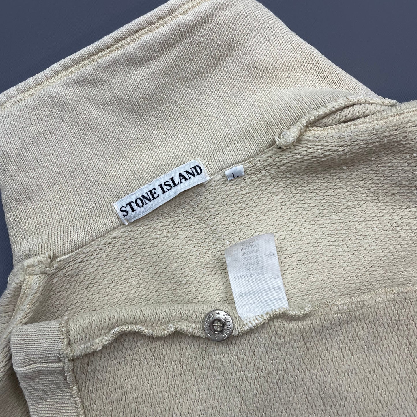 Stone Island Beige 80s Silver Button Collared Spellout Jumper