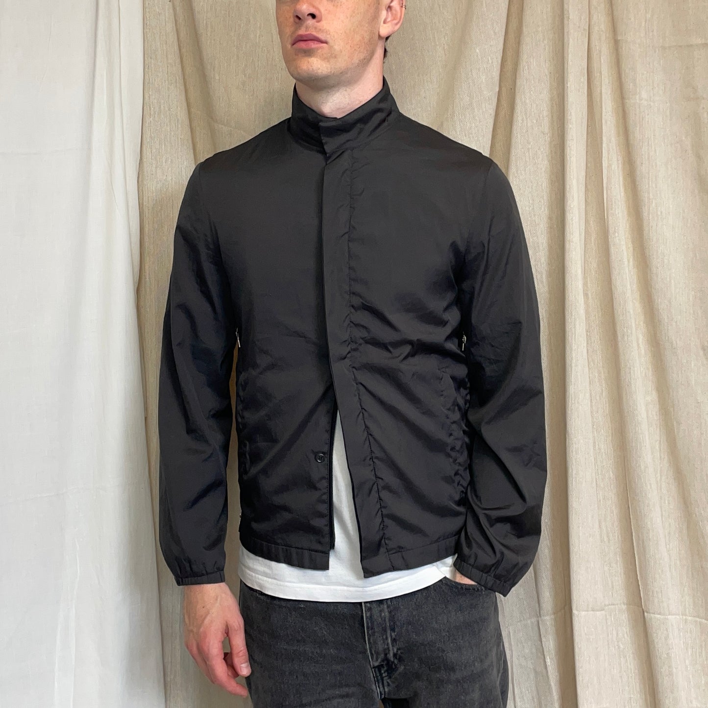Prada Sport Grey 00s Hidden-Vent Concealed Hood Technical Jacket