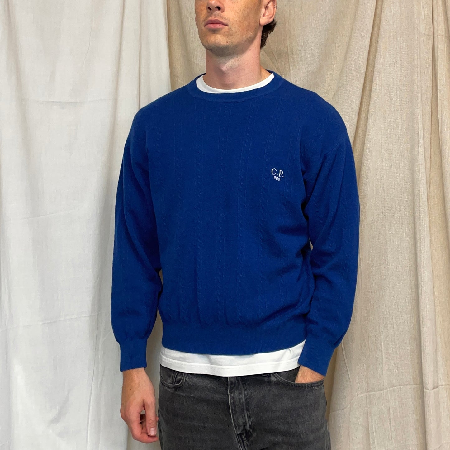 C.P. Company Blue 1989 Ideas from Massimo Osti Wool Cable Knit Jumper
