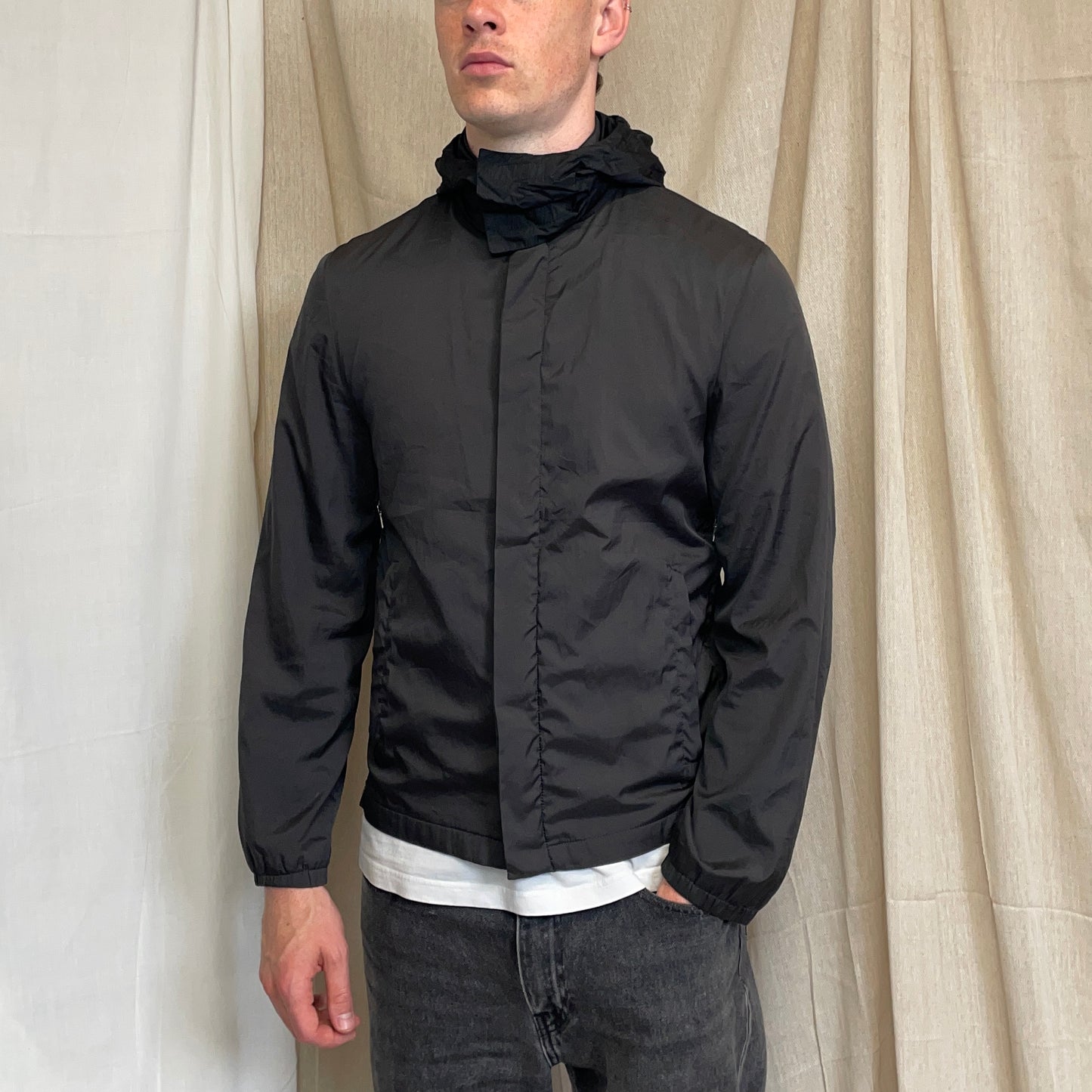 Prada Sport Grey 00s Hidden-Vent Concealed Hood Technical Jacket