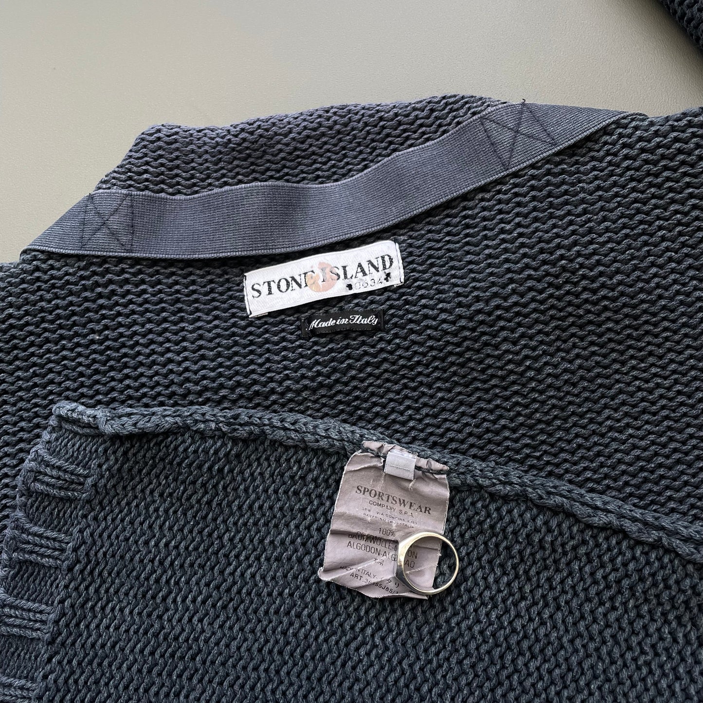 Stone Island Grey SS02 Shoulder Seam Heavyweight Knit Jumper