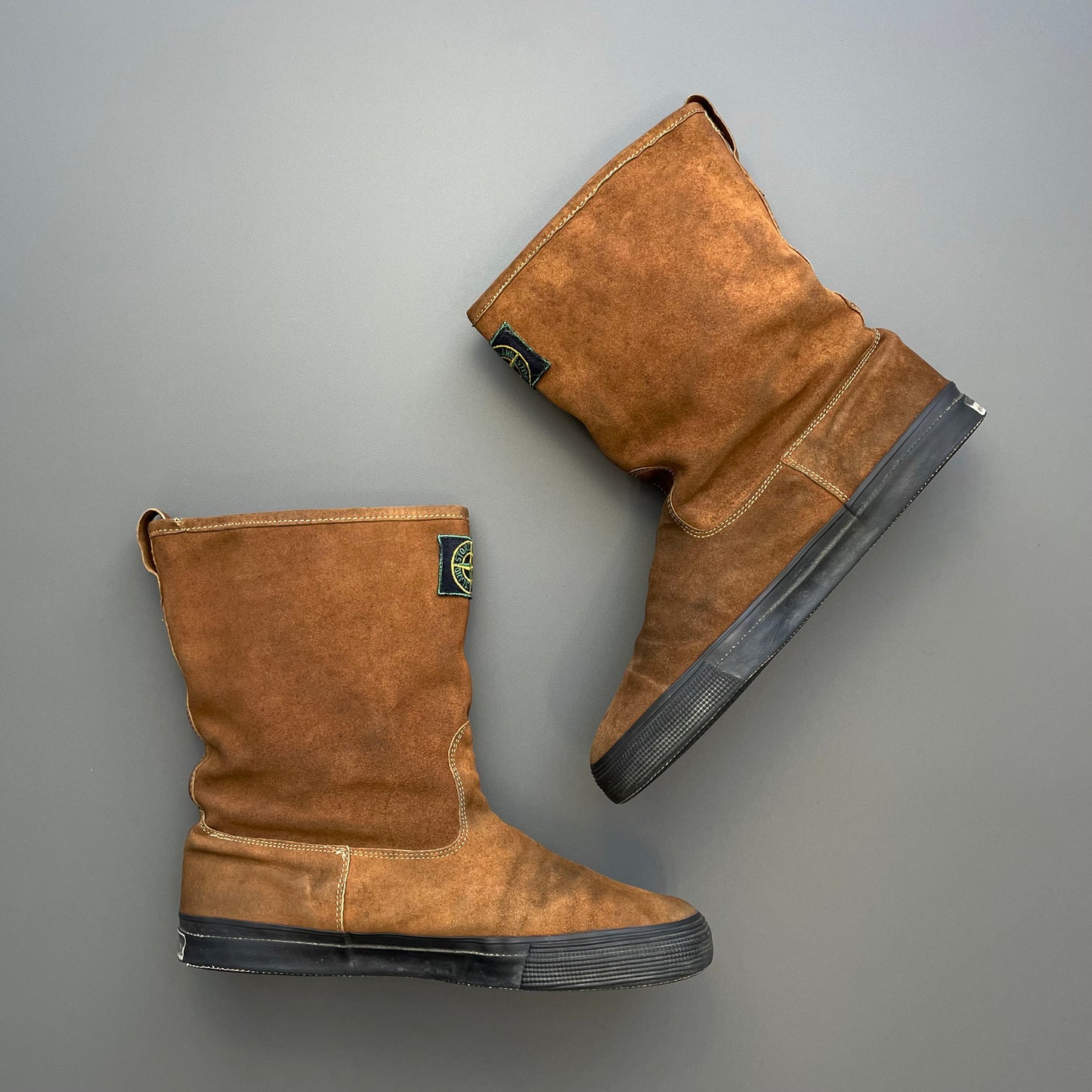Stone Island Marina Brown 80s Leather Suede Green Edge Badge Boots