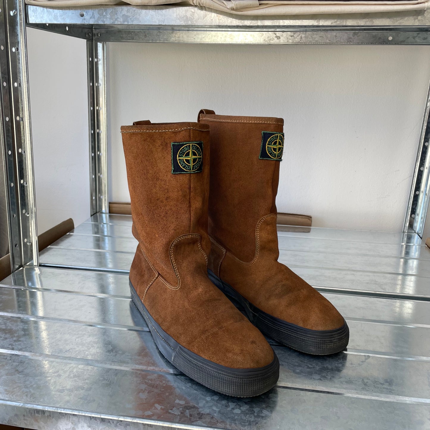 Stone Island Marina Brown 80s Leather Suede Green Edge Badge Boots