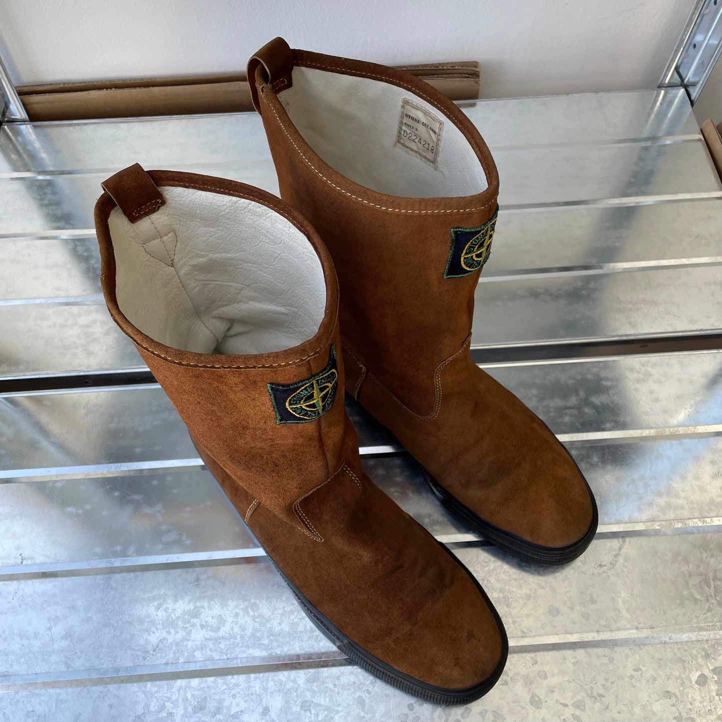 Stone Island Marina Brown 80s Leather Suede Green Edge Badge Boots