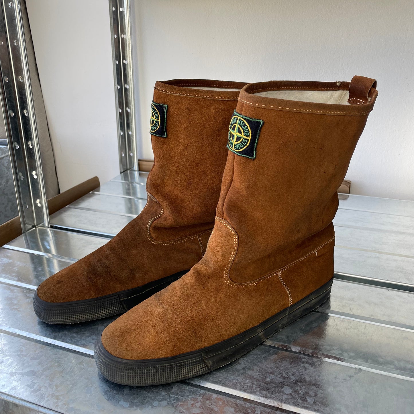Stone Island Marina Brown 80s Leather Suede Green Edge Badge Boots