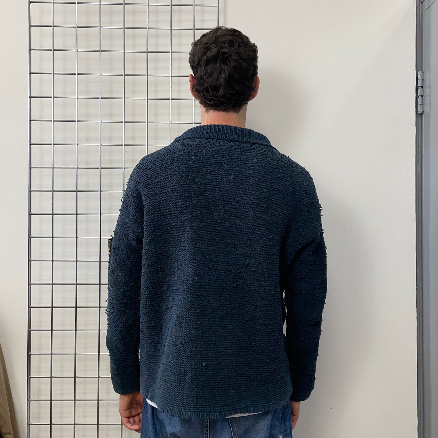 Stone Island Navy SS97 Collared Chenille Knit Jumper