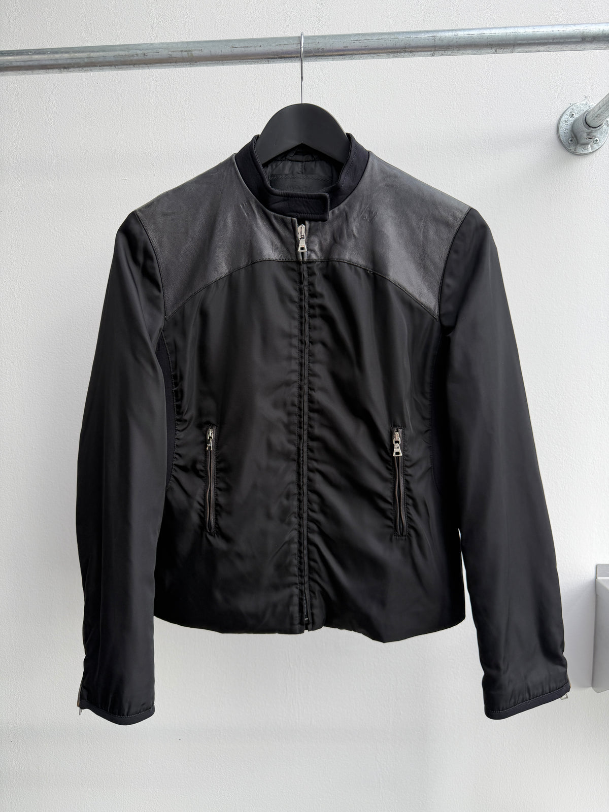 Prada Fall/Winter 1999 Leather Nylon Biker Jacket