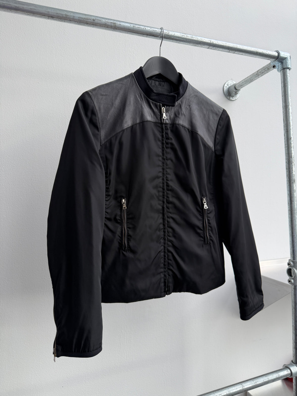 Prada Fall/Winter 1999 Leather Nylon Biker Jacket