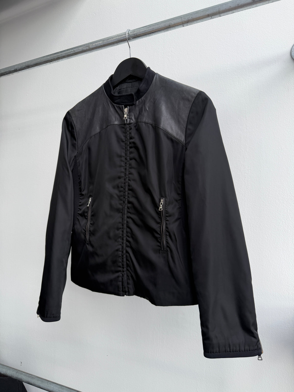 Prada Fall/Winter 1999 Leather Nylon Biker Jacket