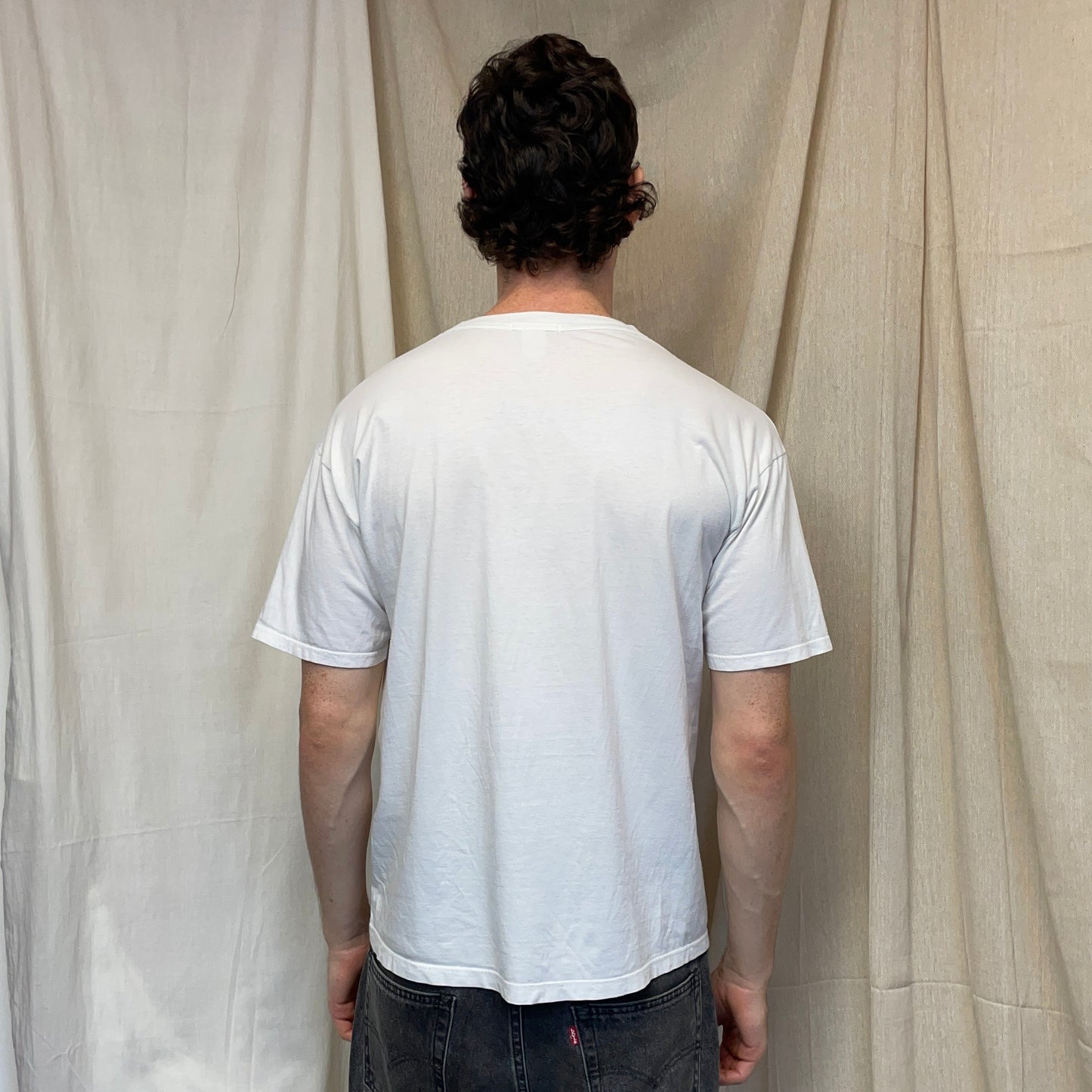 Emporio Armani White 90s Newspaper Print Graphic Tee