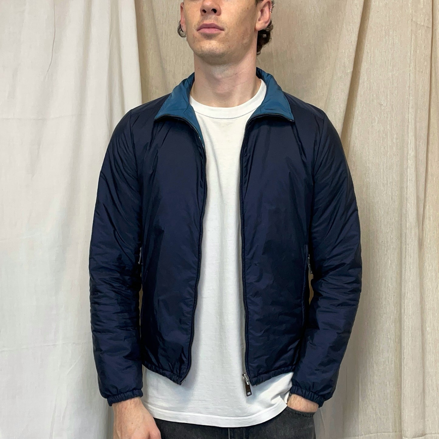 Prada Sport Navy & Blue 2014 Nylon Padded Harrington Bomber Jacket